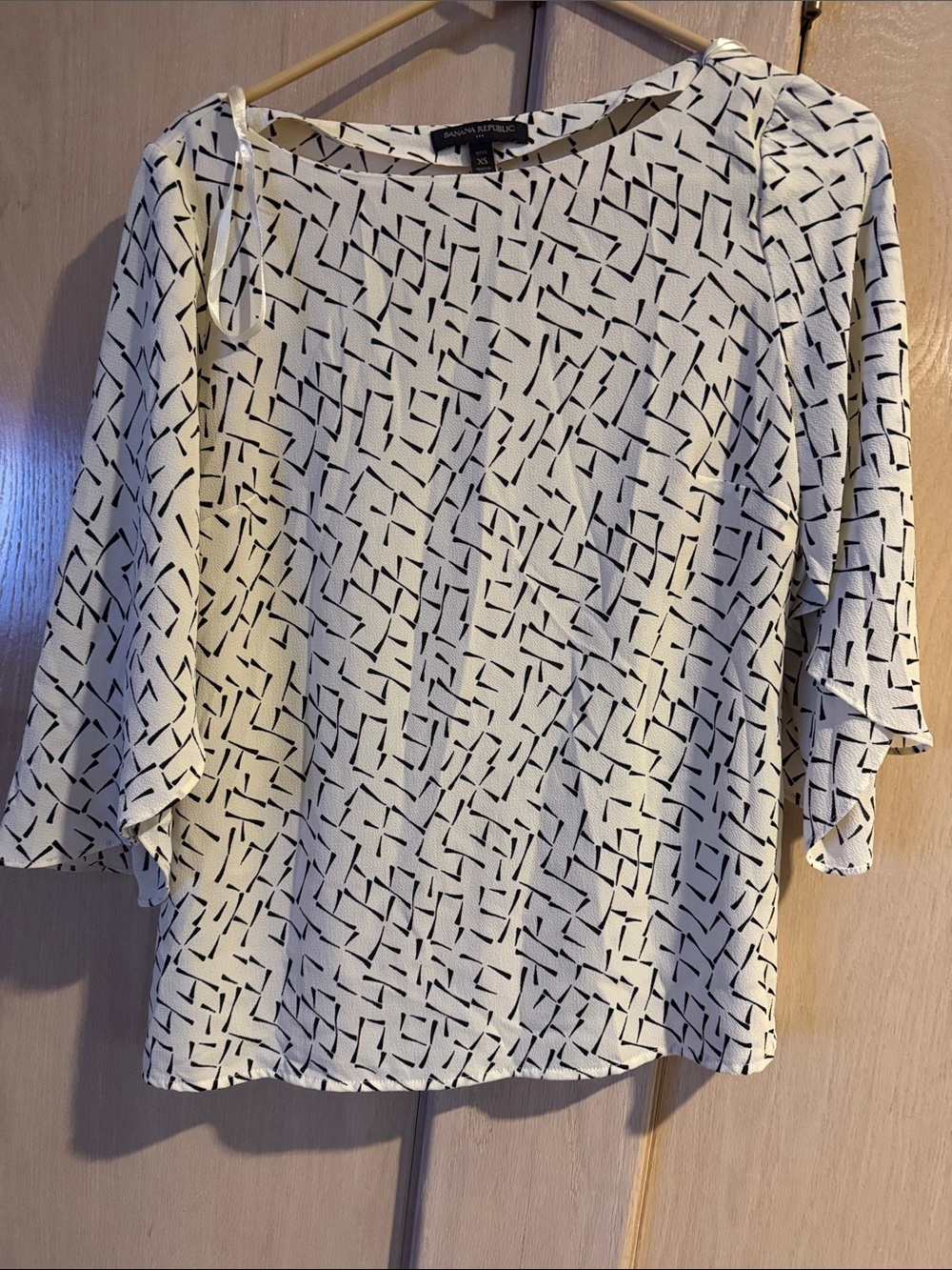 Banana Republic Cream Blouse with Black Geometric Print